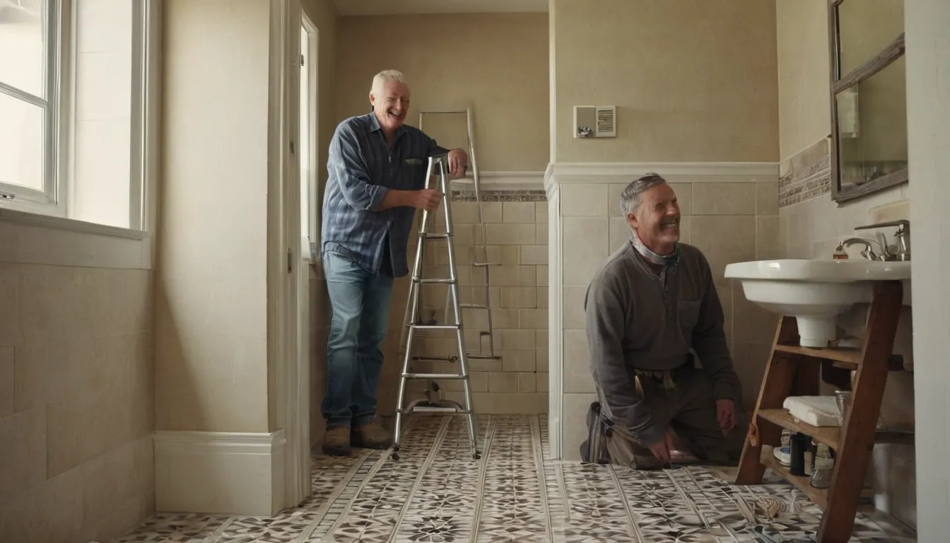 Independent local provider reviewing plans with a homeowner in an older bathroom being remodeled near Gloucester